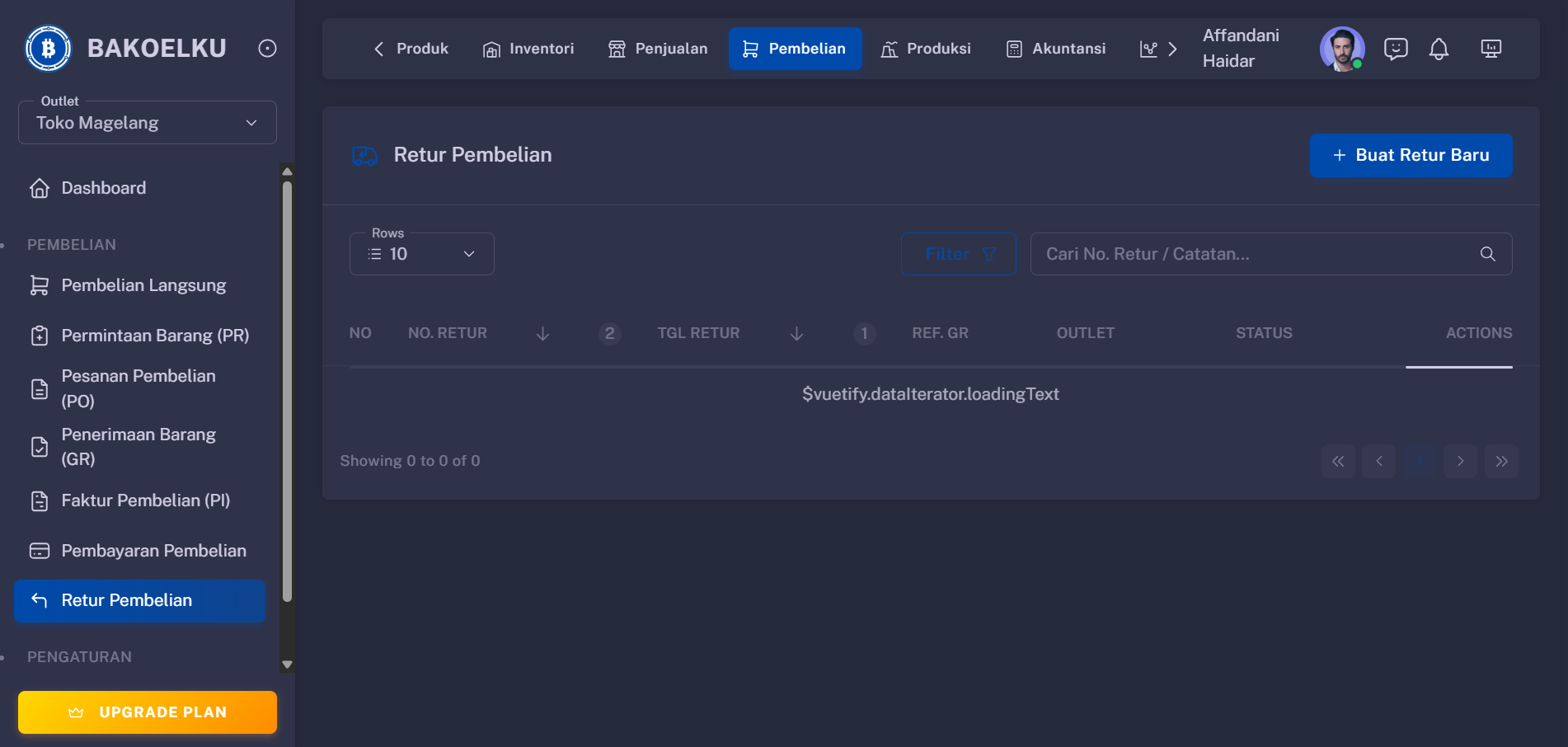 Return Pembelian Interface