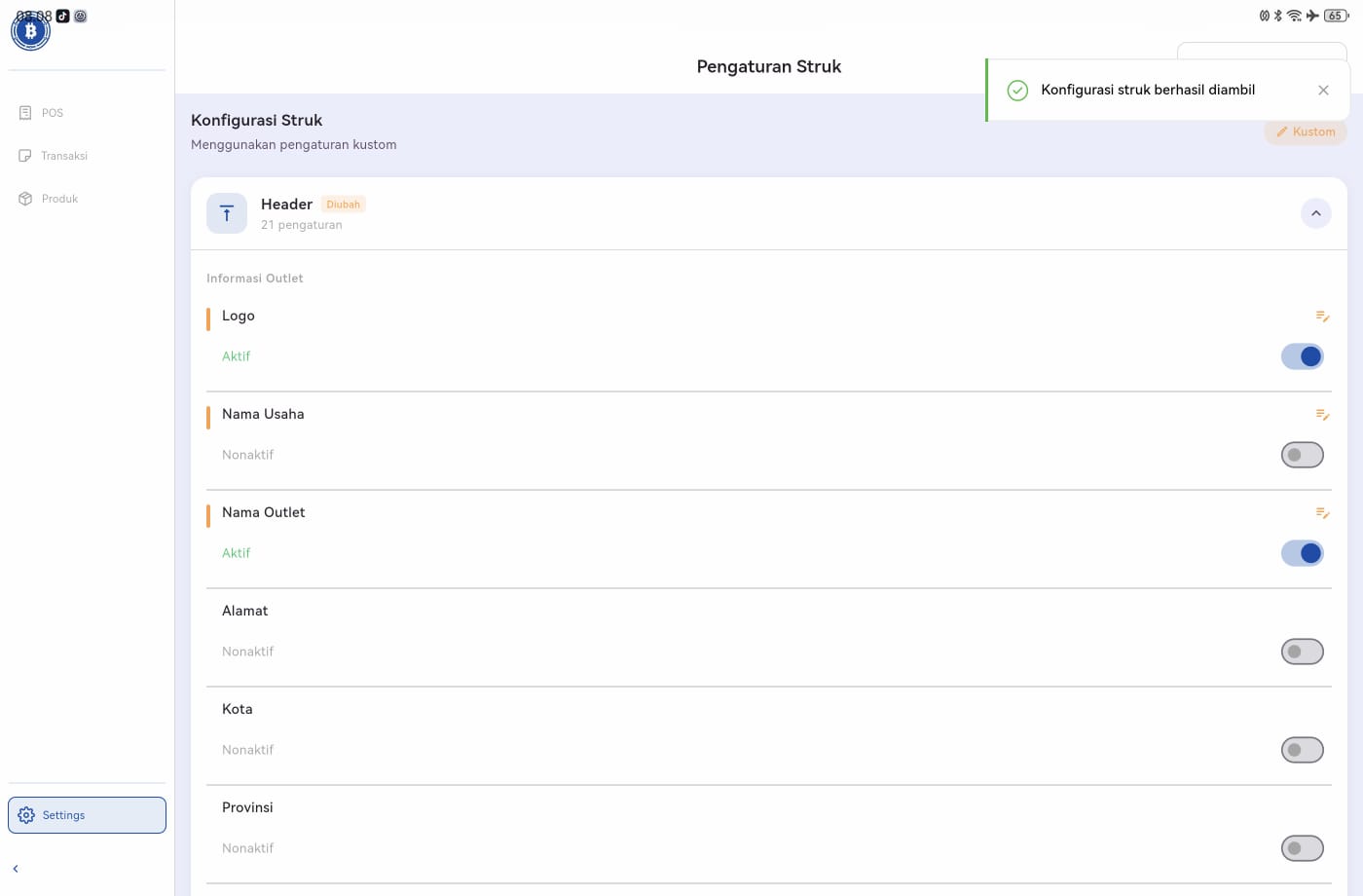 Custom Struk Interface